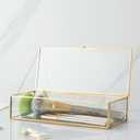 Vintage Glass Keepsake Box, Rectangle Jewelry Display Organizer Box Vanity Lidded Box Home Decor Accent Decorative Box for Storage Trinket Rings Bracelet
