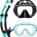 Seovediary Snorkel Set Adults Snorkeling Gear Anti-Fog Panoramic View Swim Mask Dry Top Snorkel Kit with Carry Bag for Snorkeling Scuba Diving Swimming Travel (Z-Black/ Green Transparent)