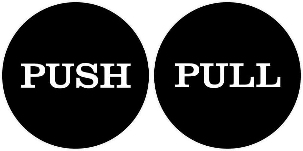 2" Round Push Pull Door Signs (Black) - 1 Set (2pcs)