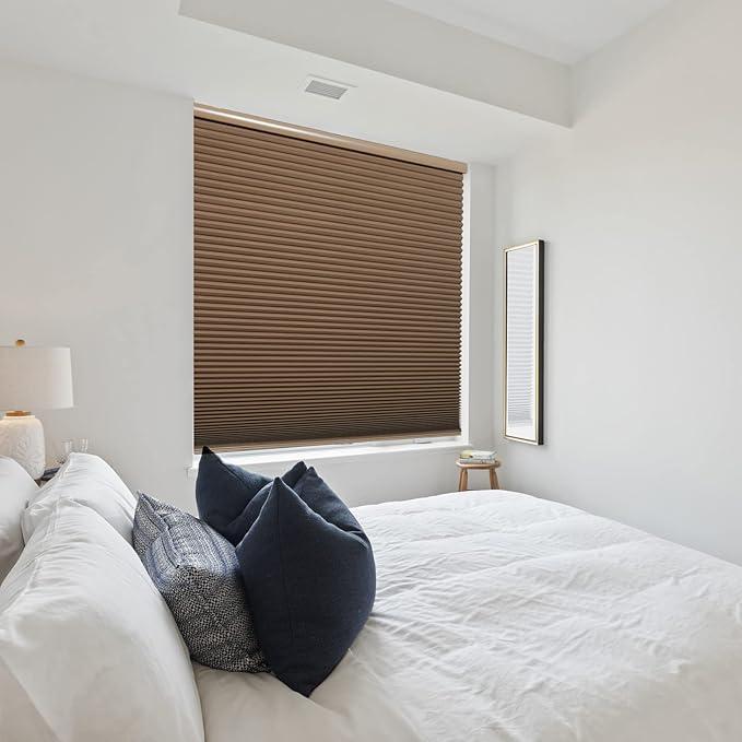 Persilux Cellular Window Shades Honeycomb Blinds for Windows Cordless Thermal Insulated Noise Reduction Bottom up for Home, Night Brown, 35" W x 54" H
