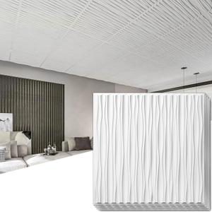 Art3dwallpanels Ceiling Tiles 24 x 24 for Interior Wall Décor, 12 Pack Drop Ceiling Tile 3D Wall Panel Fire Rated Waterproof Premium PVC, No Sag and Breakage Wall Panels Cover 48.Sq.Ft. White