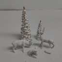 DN DECONATION Reindeer and Christmas Tree Decoration Set of 5  Xmas Deer Figurines and Tree Statues  White & Gold Resin Christmas Figurines for Table Decor, Mantle Decor, Holiday Decorations Indoor