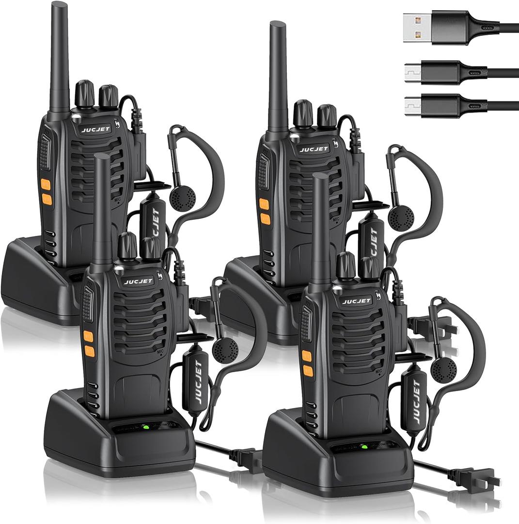H888S 4 Pack Walkie Talkies Handheld Two Way Radio with Original Earpieces, 2-Way Radios UHF Handheld Transceiver Walky Talky, with 2-in-1 Type-C Charging Cable&Charging Station4 Pack