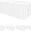 HolidayIdeas Fitted Tablecloths for 8 Foot Rectangle Table, Wrinkle Resistant Washable White Table Cover 30x96 Inch for Vendor Booth Display, Banquet, Trade Show, 4 Pcs