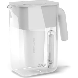 Culligan with ZeroWater Technology 12-Cup Water Filter Pitcher  Includes 5-Stage Advanced Water Filter, IAPMO Certified to Reduce Lead, Total PFAS (Forever Chemicals), Mercury, Fluoride, and Chlorine