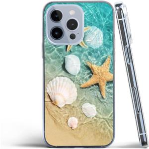 Compatible with iPhone 14 Case, Beach Starfish Seashell Conch Slim Fit Soft TPU Full-Body Shockproof Protective Cover Case Gift for Women Girl Compatible with iPhone 14 Case, Beach Starfish Seashell Conch Slim Fit Soft TPU Full-Body Shockproof Protective Cover Case Gift for Women Girl