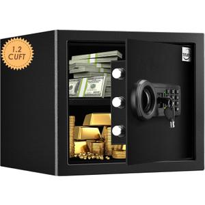 Safe Box 1.2 Cuft Fireproof Waterproof Home Safe, Keypad Medium Lock Box Cabinet Safes, Solid Alloy Steel Office Hotel Home Safe, Black