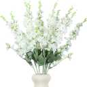 12 Pcs White Delphinium Artificial Flower 34'' Long Larkspur Stem White Fake Faux Silk Flowers Bulk for Tall Vase Floral Arrangements Home Centerpiece Table Wedding Decor