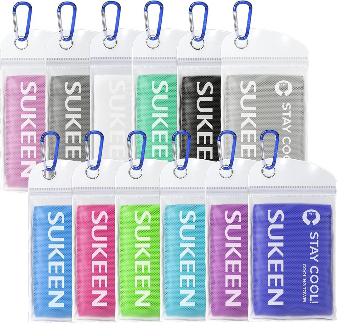 Sukeen 12pack Cooling Towel (40"x12") Bulk Ice Towel,Soft Breathable Chilly Towel,Microfiber Towel for Yoga,Sport,Running,Gym,Workout,Camping,Fitness,Workout & More Activities (Blue/Black/White/Lake Blue/Light Purple/Green/Purple/Grey/Pink/Dark Blue/White/Light Green)