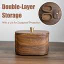 Acacia Wood Qtip Holder Bathroom Jars with Lids, Double-Layer Canisters for Cotton Ball/Round/Pads, Floss Pick Storage, Jars for Bathroom Countertop/Vanity Organizer, Home Decor