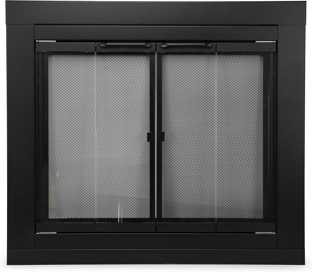 Stanbroil Fireplace Glass Bi-fold Style Door, Black Finish, Medium, Decorative Fireplace Screen Door for Fireplace Accessories