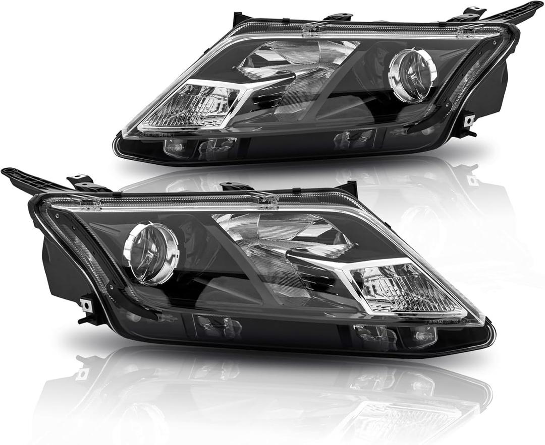 Headlights Assembly w/Bulbs Compatible with 2010 2011 2012 Ford Fusion Headlight Headlamp Driver & Passenger Side Black Housing