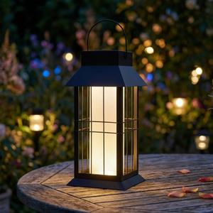 Solar Hanging Lantern Outdoor Waterproof,Black Heavy Duty Metal Solar Powered Hanging or Table Lamp for Patio, Garden, Yard, Porch - Decorative Warm White Lights