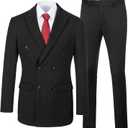 Mens Black Suits Slim Fit 3 Piece Double Breasted Pinstripe Suit for Wedding Homecoming Tuxedo Set, XS