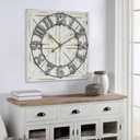 Large Farmhouse Wall Clock  24 Inch Square Rustic Wooden Clock with Decorative Reversible Wooden Sign, Perfect for Any Space and Ideal Gift