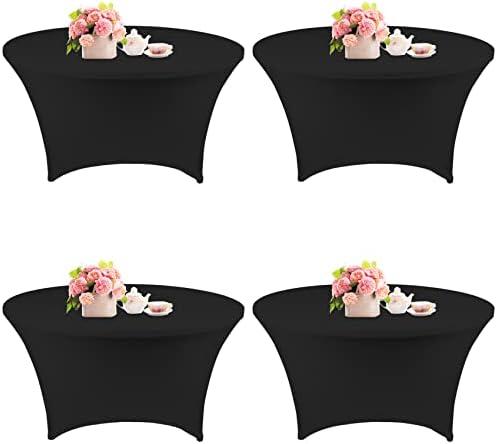 Fivenl 4 Pack 6FT Round Spandex Tablecloth, 72 Inch Black, Stretchable Table Cover, Washable and Wrinkle Resistant, Fitted Round Table for Wedding, Banquet, Birthday, Party, Restaurant