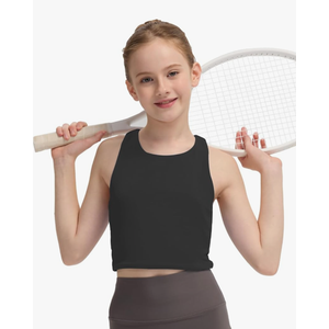 BAMBOO COOL Girls Tank Tops Crop Top Double Lined High Crew Neck Racerback Cropped Undershirts Dance Yoga Gymnastics, Size M