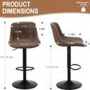 Bar Stools Set of 2, Swivel Counter Height Barstools with Back, Adjustable Modern Bar Chairs, Tall Armless PU Leather Kitchen Island Stool, Brown