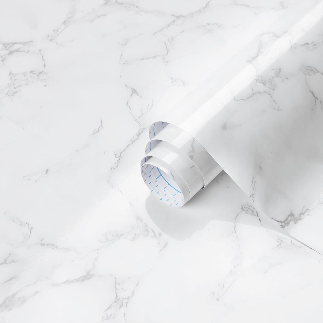 Dimoon 15.7''x385.8'' Marble Peel and Stick Wallpaper White Granite Contact Paper for Countertops Waterproof Kitchen New Environmentally Friendly Materials Thickening Upgrade Renter Friendly Vinyl