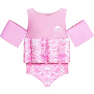 Gogokids Toddler Floaties, One Piece Swimsuit with Bulit-in Floatation and Arm Wings for Boys and Girls 20-50 lbs, Kids Swim Vest (4 - 5 Y, Pink)