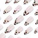 2 x MERVF Almond Press on Nails Medium Fake Nails Leopard French Tip Glue ons Pink Bow with Cheetah Design Stiletto Acrylic False Nail Glossy 24pcs (0167A Brown)