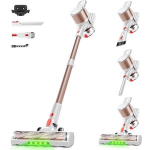 Cordless Vacuum Cleaner, Powerful Suction Vacuum Cleaners for Home, Stick Vacuum Cordless with LED Display, Anti-Tangle & Wall Mount, 8 in 1 Lightweight Vacuum for Hard Floors Pet Hair(Gold)