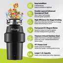 DC Garbage Disposal 3/4 HP Quiet (60dB) with Cord & Dishwasher Hookup for Kitchen Sink Food Waste, 6-Stage Grinding, 3-Bolt, 110V 60Hz, 2700RPM, Continuous Feed, Titanium Stainless Steel