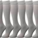 Falari 6-Pack Women Trouser Socks with Comfort Band Stretchy Spandex Opaque Knee High (Gray) Size 9-11