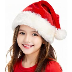 Christmas Hat, Santa Hats for Adults & Kids Red Velvet Comfort Extra Thicken Holiday Xmas Hat for New Year Festive Party