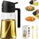 Oil Dispenser for Kitchen, 2 in 1 Olive Oil Sprayer, Olive Oil Dispenser Spray Bottle with Brush, Oil Sprayer for Cooking for Air Fryer, Barbecue, Salad 16oz/470ml (Black)