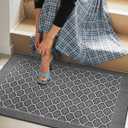 DEXI Entryway Door Mat Inside, Front Entrance Doormat Thin Low Profile, Non Slip Mats Absorbent for Home Entry Floor, 24x36, Floral Grey