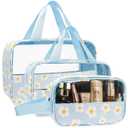 2 x Clear Makeup Bag, TSA-Approved Travel Toiletry Bag for Women Men, 3 Pcs of Carry-On Cosmetic Bag Set, Waterproof Quart Size Organizer Tote Purse Pouch with Handle Zipper Travel Essentials Accessories