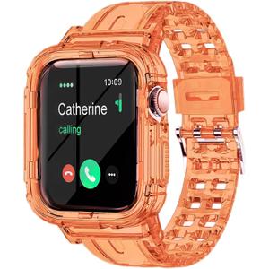 Clear Band Compatible for Apple Watch Band, Jelly Crystal Women Men Watch Bumper Case Strap for iWatch Series 9 8 7 6 5 4 3 2 1 SE (Orange), Size: 41mm/38mm/40mm