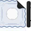 Blue Scalloped Mahjong Mat Set with 1 Carrying Bag 31.5" x 31.5" Anti Slip Noise Reduction Gaming Mat Mahjong/Poker/Board Games/Card Games/Dominoes Accessories for Adult