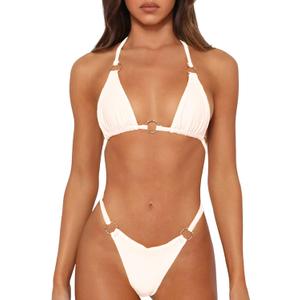 Sexy Bikinis for Women 2 Piece Bikini Spaghetti Strap Swimsuits Solid Color Bathing Swimwear Triangle Bathing Suit (Small, White)