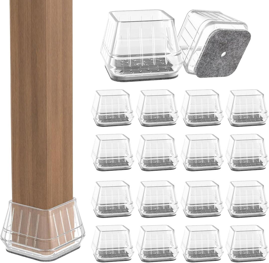 24PCS Square Chair Leg Floor Protectors for Hardwood Floors, Thicken Rubber Chair Leg Cap Covers, Non Slip Furniture Leg Pads to Protect Wood Tile Floors from Scratches and Reduce Noise (Square L(Fit:1.18''-1.57''), Clear Grey)