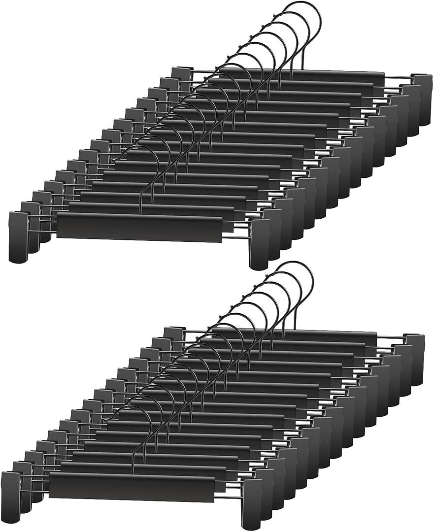 Clothes Pants Hangers, Space-Saving Skirt Holders with 360  Swivel Hooks, Adjustable Clips, Trouser Hangers, Clothes Coat Garment Jeans Hangers (30 Pack, Black)