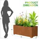 Metal Planter Box, Large Outdoor Rectangle Planters with 6 Drainage Holes & Raised Bottom, Cor Ten Steel Planter for Patio, Garden, Porch, 36" L x 15" W x 15" H