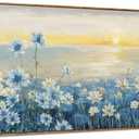 Large Wall Art for Living Room Modern Framed Coastal Beachy Canvas Wall Art Big Floral Sunrise Blue Wall Picture Oversized Lake Nature Sunset Artwork for Office Bedroom Decor (58L" x 29W")