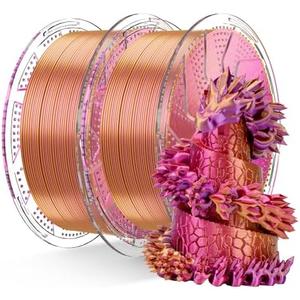 Chitu Systems Conjure Silk PLA 3D Printer Filament, 2KG Spool (4.4lbs), 1.75mm Tri-Color Filament, Dimensional Accuracy +/-0.02mm, Silk 3D Printing Filament Bundle, (Red Gold Purple 2-Pack)