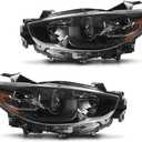 CHEDA Pair of Headlights Compatible with Mazda CX-5 (submodel: Grand Touring, GS, GT, GX, Sport, Touring) 2013-2016 Halogen Projector Factory Headlamp Clear Lens Black Housing Amber Reflector