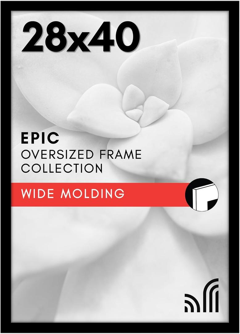 Americanflat 28x40 Poster Frame with Polished Plexiglass - Black Picture Frame - Wide Photo Frames Made of Engineered Wood for Vertical or Horizontal Wall Display - Epic Collection - Black