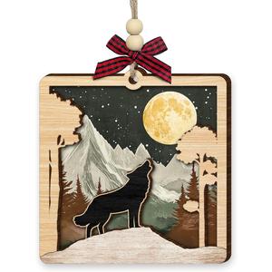 8 x Wolf Christmas Ornament 2025, Woodland Animal Ornaments for Tree - Howling Wolf Gifts for Men, Women, Spiritual Gifts for Family, Friends, Animal Lovers - Layered Wooden Hanging Decor