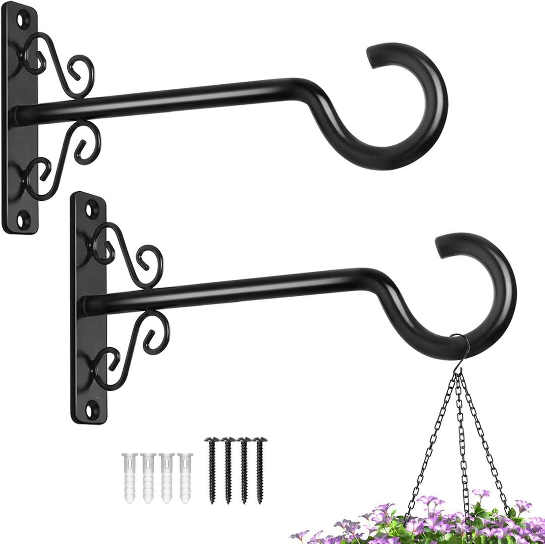 BOLITE Plant Hangers, 6 Inch Hanging Plant Brackets Outdoor or Indoor, Wall Hooks for Hanging Hummingbird Feeders, Bird Feeders, Planters, Lanterns, Wind Chimes, 2 Pack, Black, Gifts for Women Men