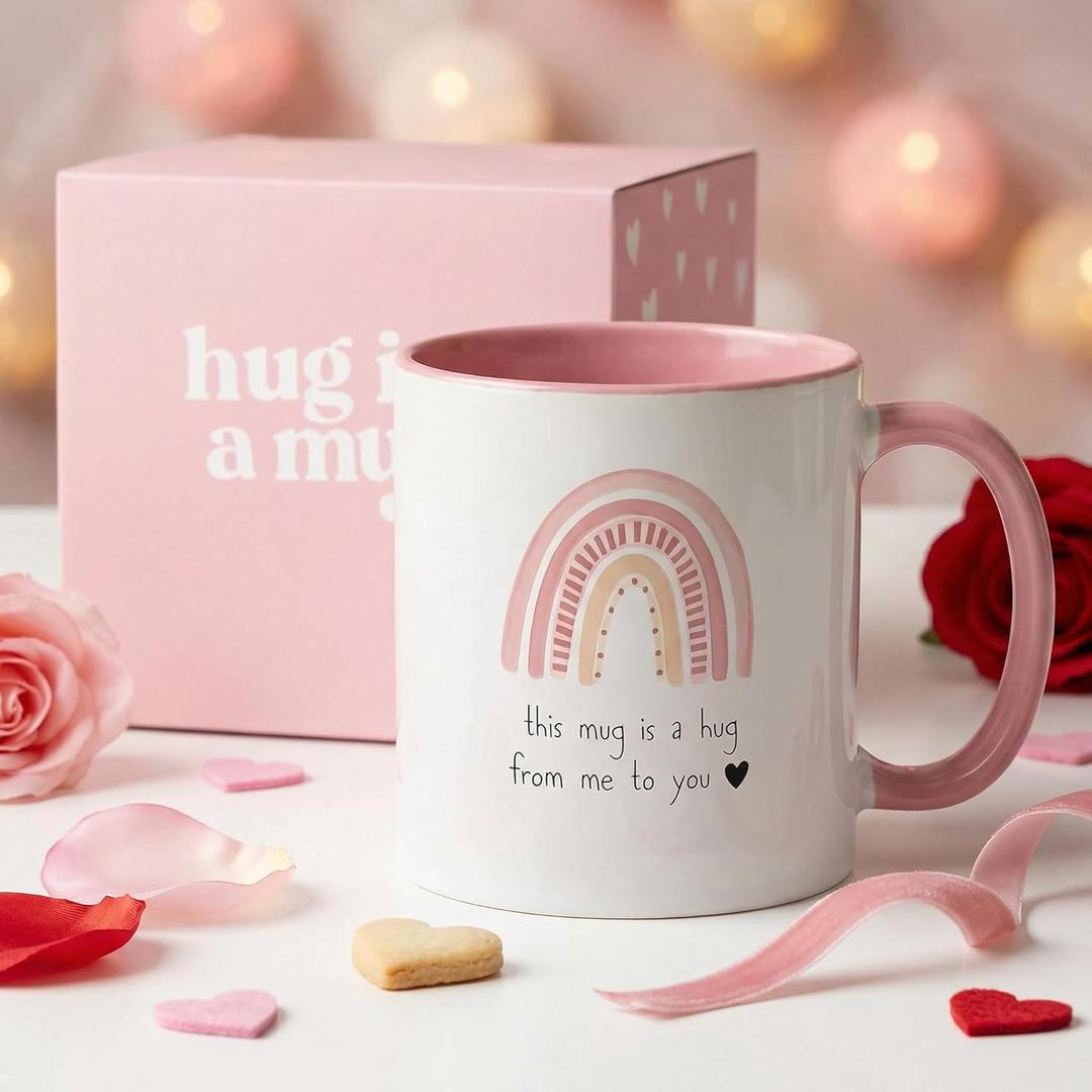 Unboxme Gifts Hug in a Mug  12 oz Pink Coffee Mug with Heartfelt Quote  A Gift for Best Friend, Sister or Mom to Feel Your Love, Encouragement & Cheer from Afar