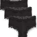 Maidenform Women's Hipster Underwear, Low-rise Cheeky Panty, Scalloped Lace Hipster Panty, 3-pack (X-Large, Black/Black/Black)
