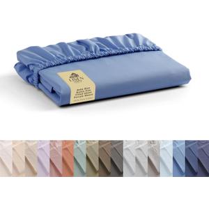 Linen Home 100% Cotton Percale Weave Fitted Sheet, Queen Size, Baby Blue, 1 Deep Pocket Fitted Sheet, Fits Mattress Upto 16" Crisp and Cool Strong Bed Linen, 60"X80"+15"