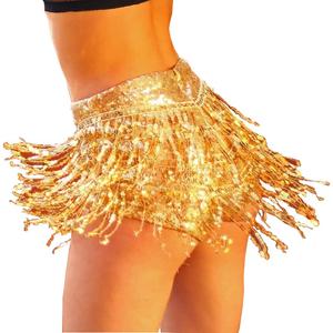 Women's Sequins Tassel Skirts Shorts Booty Dance Festival Bottoms, Small