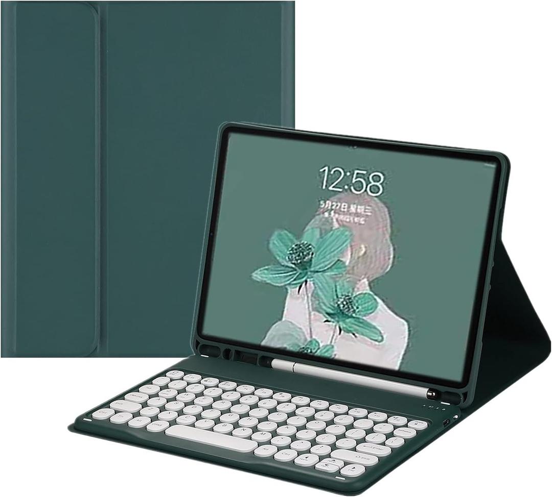 HENGHUI Keyboard Case for iPad Mini 7 A17 Pro, iPad Mini 7th/6th Generation Keyboard Case Cute Round Key Color Keyboard Wireless Detachable BT Keyboard Cover,DarkGreen (iPadmini6/iPadmini(A17 Pro), DarkGreen)