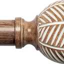 Wood Curtain Rods for Windows: 1 Inch Diameter Adjustable Heavy Duty Curtain Rod 48" to 86" with Imitation Wood Grain Leaf Pattern Finials